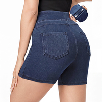 Shorts de Mezclilla de Cintura Alta para Mujer, Tallas Grandes, Verano, Bolsillos Elásticos, Casuales, Fabricación Personalizada, Plazo de Entrega de 15 Días