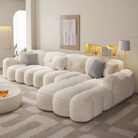 Canapé en velours simple de style crème Meubles de salon Canapé sectionnel en forme de L en velours minimaliste multifonctionnel