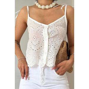 Blusa Bohemia Blanca para Mujer, con Cordones, Bordada, Estilo Halter, Transparente, para Uso Diario - Product Image 2