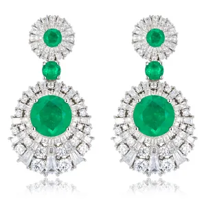 Fashion Sterling Silver Cubic Zirconia Luxury Dangle Earrings Women Green Stone Drop Earings