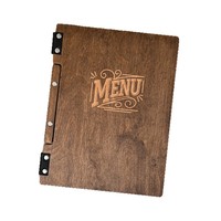 Porte-menu en bois personnalisable avec pages interchangeables, couverture et support personnalisés, logo sur mesure