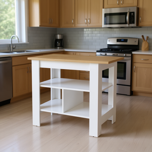 ชั้นวางของในครัว 3 ชั้น รุ่น Adeline สีขาว พร้อมท็อปไม้แมคคาเดเมีย ดีไซน์ทันสมัยสำหรับใช้ในครัวบ้าน - Product Image 2