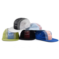 Casquette de sport 5 panneaux en nylon imperméable avec logo personnalisé imprimé sur maille, visière plate, pour la course à pied, vente en gros