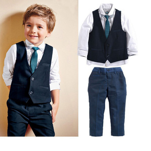 Boys Long Sleeve Tie Shirts With Vest And Pants 4 Pieces Matching Wedding Formal Suit Outfits