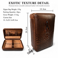 Humidor à cigares en cuir à motifs exotiques, boîte de rangement portable doublée de cèdre, étui de voyage d'affaires de luxe avec emplacements pour accessoires