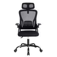 Chaise de bureau de direction ergonomique avec dossier haut en maille, appui-tête réglable, accoudoirs relevables et soutien lombaire confortable