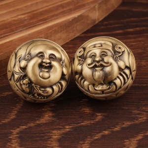 Paire de balles de massage en laiton « Dieu de la Richesse » – Outil portable anti-stress pour la relaxation musculaire à domicile et accessoire d'exercice - Product Image 1