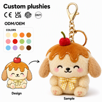 Porte-clés en peluche personnalisé en forme de chiot, mignon, avec glaçage au caramel et nacelle cerise, nœud écossais, broderie de logo personnalisée