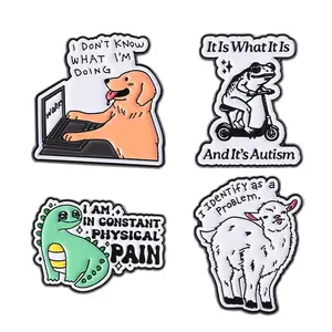 Épingles en émail 'I Don't Know <span class=keywords><strong>What</strong></span> I'm Doing Work Dog', 'Constant Physical Pain', 'Dinosaur', 'Autism', 'Frog', Broches, Badges de revers, Bijoux, Cadeaux - Product Image 1