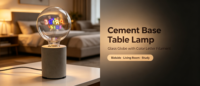 Base de lampe de table industrielle en béton gris, support conique en ciment avec texte gravé pour éclairage de table