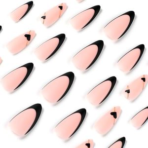 <span class=keywords><strong>Uñas</strong></span> <span class=keywords><strong>de</strong></span> prensa <span class=keywords><strong>de</strong></span> Punta francesa negra, <span class=keywords><strong>uñas</strong></span> con pegamento corto <span class=keywords><strong>de</strong></span> almendra, <span class=keywords><strong>diseño</strong></span> <span class=keywords><strong>de</strong></span> línea dorada, <span class=keywords><strong>uñas</strong></span> acrílicas reutilizables, cubierta completa, palo para dedo, Corazón - Product Image 3