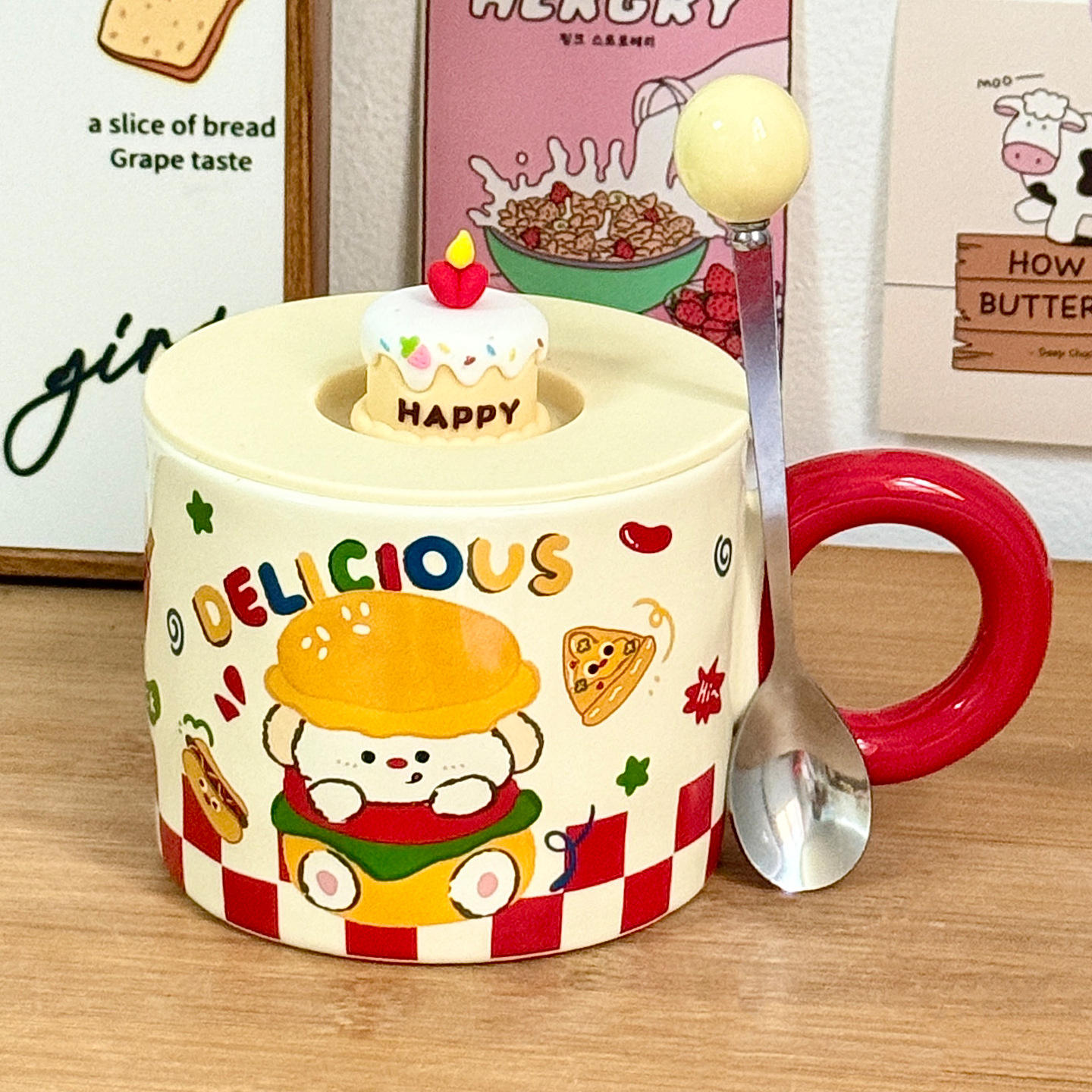 [Cup Lid Round Spoon] Circle Cup - Dog