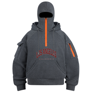 Balaclava Unisex Casual con Stampa LOS ANGELES, Felpa con Cappuccio Lavorata a <span class=keywords><strong>Maglia</strong></span>, Moda Autunno Inverno, Pullover Comodo con Maniche Lunghe e Tasche con Zip - Product Image 1