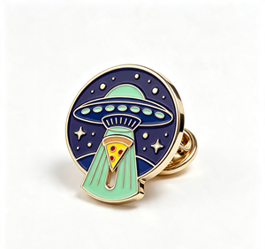 Enamel UFO Pizza Lapel <b>Pin</b> Zinc Alloy UV Printing Brooch Round Metal <b>Badge</b> Space Theme Gift - Product Image 1