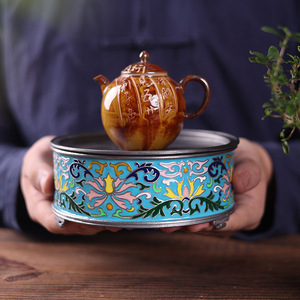 Chinese Cloisonne Teapot Holder Enamel Floral Design Small <b>Tea</b> <b>Tray</b> For Dry Brewing <b>Tea</b> Set Accessories Dehua Origin - Product Image 1