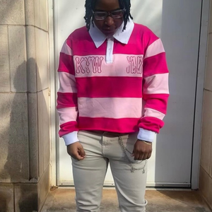 Custom Cropped Boxy Knit Cotton Embroidery Rugby for Polo <strong>Shirts</strong> <strong>Long</strong> <strong>Sleeve</strong> Zipper <strong>T</strong> <strong>Shirts</strong> with <strong>Hooded</strong> Collar Loose Fit - Product Image 5