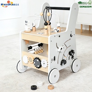 Nouveau <span class=keywords><strong>chariot</strong></span> d'activités multifonctionnel en bois Montessori pour bébés, avec labyrinthe de perles, design stable anti-renversement, pour l'éveil et l'apprentissage précoce des enfants - Product Image 2