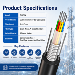 <span class=keywords><strong>Cable</strong></span> de <span class=keywords><strong>Fibra</strong></span> Óptica Monomodo Blindado para Exteriores GYTS GYTA GYXTW, 24-288 Hilos, Entrelazado, para Entierro Directo Subterráneo con Cinta de Aluminio - Product Image 3