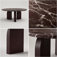 Table basse ronde personnalisée en marbre Rosso Levanto, plateau en pierre naturelle, base en placage de bois MDF, table à thé pour la maison et l'hôtel