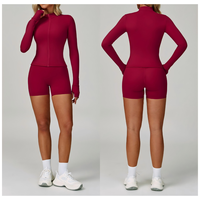 Ensemble de fitness pour femmes, short à manches longues, respirant, extensible dans quatre directions, séchage rapide, pour la course à pied en plein air à haute intensité