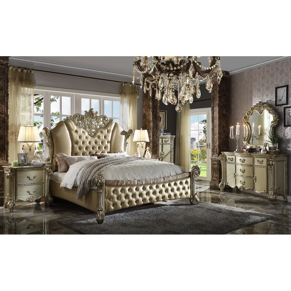 Luxury Bed Traditional Leather Double Bed king queen size bed bedroom set