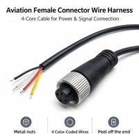 Conector M12 Personalizado OEM ODM, 4 Pines, Código A, Hembra, Aviación, Electrónico, Impermeable, PVC, Conductor de Cobre Estañado, Arnés de 300V