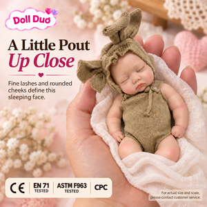 Muñeca Reborn de Silicona Personalizada DollDuo de 6 Pulgadas, Dormida, con Traje de Conejita Color Caqui, Pintada a Mano, Regalo de Halloween para Niños - Product Image 1