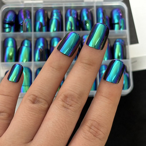 Nuevas 144 Uñas Postizas Electrochapadas en Color Azul Verde Sólido, Estilo Oscuro, Puntas de Uñas Artificiales para Suministros de Arte de Salón de Belleza - Product Image 1
