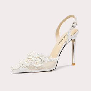 Eleganti Scarpe da Sposa Bianche Lilywei con Tacco Alto Personalizzate con Pizzo <span class=keywords><strong>e</strong></span> Perle Scarpe Estive da <span class=keywords><strong>Donna</strong></span> con Tacco a <span class=keywords><strong>Spillo</strong></span> - Product Image 1