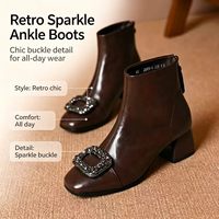 Bottes imperméables à talon carré épais pour femme, avec fermeture éclair, doublure en cuir, antidérapantes, ornées de strass, nouvelle collection automne/hiver