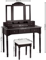Ensemble table de toilette et tabouret Table de maquillage détachable en bois Miroir pliant 7 tiroirs et plateau de rangement Meubles de chambre à coucher