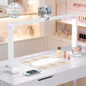 Half Moon Light for Nail <b>Desk</b> <b>Large</b> Nail Lamp for <b>Desk</b> with Phone Holder Professional Desktop Lamp LED Light - Product Image 1