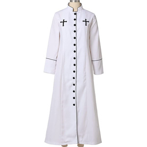 Túnica clerical, disfraz de sacerdote, vestido largo de sacerdote, bordado de cruz en blanco y negro, juego de rol de Halloween, talla para adultos - Product Image 3