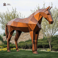 Sculpture d'art animalier rouille de jardin Statue de cheval géométrique en acier corten à vendre
