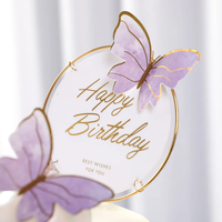 Violet rose papillon gâteau décoration joyeux anniversaire gâteau Topper peint à la main pour mariage fête d'anniversaire bébé douche