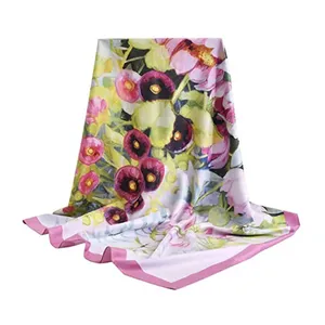 Bandana carré doux imprimé floral léger pour femmes foulards en mousseline de soie <span class=keywords><strong>foulard</strong></span> en soie vente en gros - Product Image 5