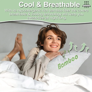 Almohada de Bambú Refrescante para Todo el Cuerpo, Rellena de Espuma Viscoelástica Triturada, con Funda de Bambú Extraíble con Cremallera, Firme, para Dormir de Lado - Product Image 3