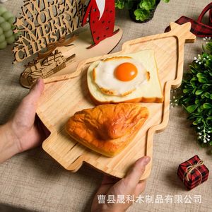 Bandeja de bambú para árbol de Navidad, plato de madera maciza para servir pan tostado, frutas, aperitivos para fiestas - Product Image 3