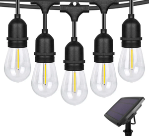 S14 luces de cadena de energía Solar <span class=keywords><strong>48ft</strong></span> 15M iluminación de vacaciones al aire libre guirnalda de jardín luces de cadena alimentadas por CC con bombillas Led Edison - Product Image 1