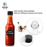 Vide 150ml 5oz clair Woozy Chili Salade Ketchup Sauce chaude Bouteille en verre avec bouchon noir et bouchon rouge Bouteille en verre pour collation