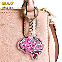 Porte-clés en acrylique Cerveau Rose, style anatomique avec sillons blancs et tige rouge, breloque transparente, accessoire sur le thème de la science et de la neurologie