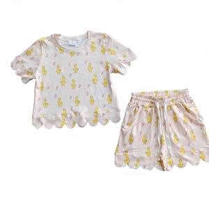 Conjunto de Dos Piezas para Bebés Niñas, Diseño Personalizado OEM, Venta al Por Mayor, Estampado de Pollo, Verano, Sin Mangas, Estilo Boutique, Suave - Product Image 1