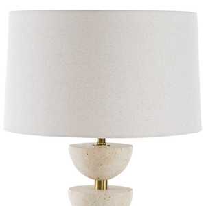 Lampe de table moderne en ciment avec base dorée et abat-jour crème pour salon, chambre, café, décoration - Product Image 4