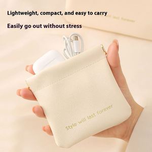 Portable Data <b>Cable</b> Sorting <b>Bag</b> Automatic Closing Storage Travel Living Room Lipstick Cosmetic Charger <b>Bag</b> PU Material - Product Image 3