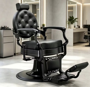 Fauteuil de Barbier Hydraulique Rond en Cuir Tufté Noir et Or Style Antique avec Pompe Hydraulique pour Salon de Coiffure à Vendre - Product Image 1