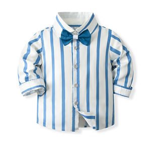 Catpapa Vente en gros Ensemble 3 pièces pour garçons : Chemise à rayures verticales, Nœud papillon et Pantalon à bretelles ondulées – Tenue de cérémonie - Product Image 3