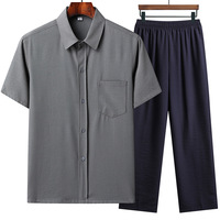 Chemise tissée respirante en fibre pour hommes d'âge moyen et seniors, style chinois, ensemble d'été à manches courtes pour papa