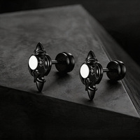 Designer Style 3D Relief Fleur De Lis Oorbellen 316L Roestvrij Staal Verweerde Afwerking Onyx Steen Helix Piercing Sieraden Unisex