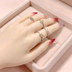 Bague ouverte fine empilable en acier inoxydable plaqué or 18 carats avec zircon, étanche et inaltérable, motif signe du zodiaque, pour femme et couple - Product Image 3