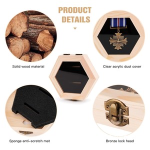 Wooden Hexagonal Medal <b>Display</b> Box Natural Wood Color Desktop Storage <b>Case</b> For Honor Medals <b>Wall</b> Mountable - Product Image 2